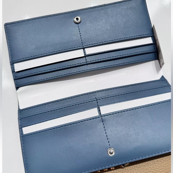 MICHAEL KORS REED LARGE SNAP FLAT WALLET LEATHER BLUE DENIM NWT $328 - Picture 4 of 6